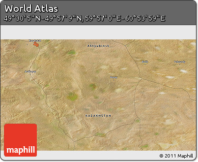 Satellite 3D Map of the Area around 49° 43' 37" N, 60° 25' 29" E
