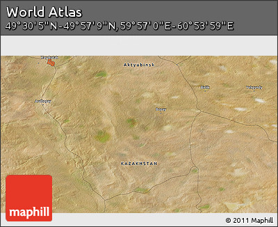 Satellite 3D Map of the Area around 49° 43' 37" N, 60° 25' 29" E