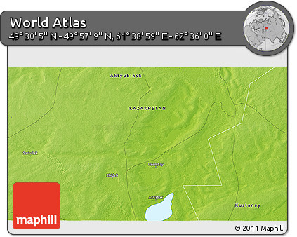 Physical 3D Map of the Area around 49° 43' 37" N, 62° 7' 30" E