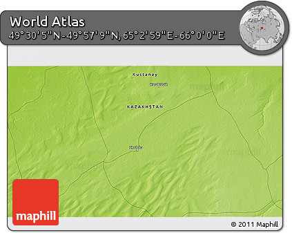Physical 3D Map of the Area around 49° 43' 37" N, 65° 31' 30" E