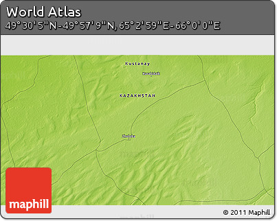 Physical 3D Map of the Area around 49° 43' 37" N, 65° 31' 30" E