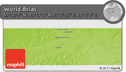 Physical Panoramic Map of the Area around 49° 43' 37" N, 65° 31' 30" E