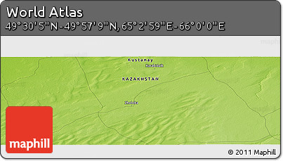 Physical Panoramic Map of the Area around 49° 43' 37" N, 65° 31' 30" E