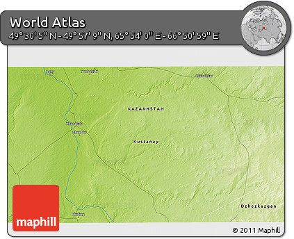 Physical 3D Map of the Area around 49° 43' 37" N, 66° 22' 30" E