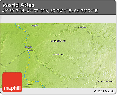 Physical 3D Map of the Area around 49° 43' 37" N, 66° 22' 30" E