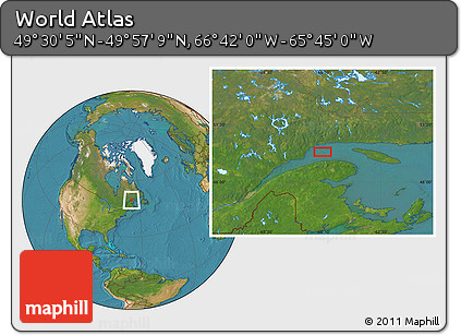 Satellite Location Map of the Area around 49° 43' 37" N, 66° 13' 29" W