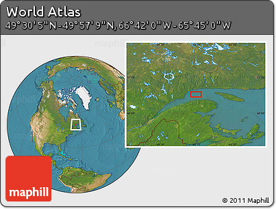 Satellite Location Map of the Area around 49° 43' 37" N, 66° 13' 29" W