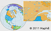 Political Location Map of the area around 49° 43' 37" N, 69° 37' 30" W