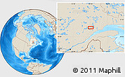 Shaded Relief Location Map of the area around 49° 43' 37" N, 69° 37' 30" W