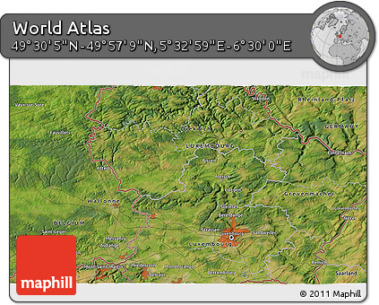 Satellite 3D Map of the Area around 49° 43' 37" N, 6° 1' 30" E