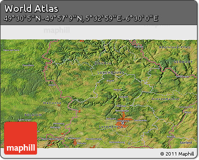 Satellite 3D Map of the Area around 49° 43' 37" N, 6° 1' 30" E