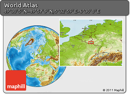 Physical Location Map of the Area around 49° 43' 37" N, 6° 1' 30" E