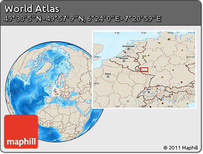 Shaded Relief Location Map of the Area around 49° 43' 37" N, 6° 52' 30" E