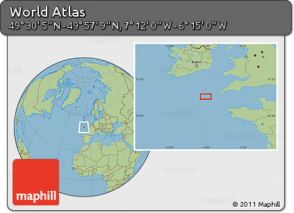 Savanna Style Location Map of the Area around 49°&nbsp;43'&nbsp;37"&nbsp;N,&nbsp;6°&nbsp;43'&nbsp;29"&nbsp;W