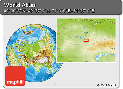 Physical Location Map of the Area around 49° 43' 37" N, 71° 28' 29" E