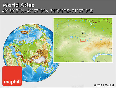 Physical Location Map of the Area around 49° 43' 37" N, 71° 28' 29" E