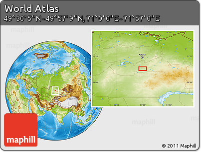 Physical Location Map of the Area around 49° 43' 37" N, 71° 28' 29" E
