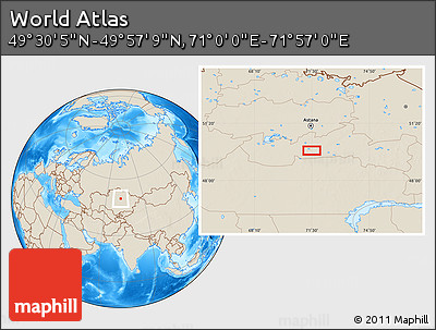 Shaded Relief Location Map of the Area around 49° 43' 37" N, 71° 28' 29" E