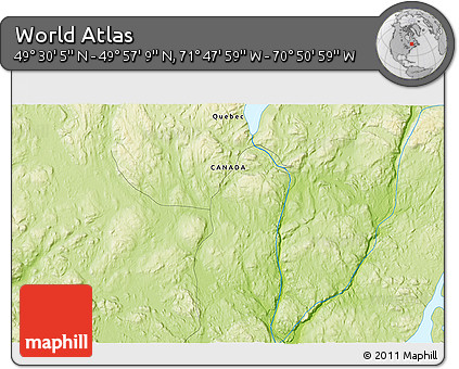 Physical 3D Map of the Area around 49° 43' 37" N, 71° 19' 29" W