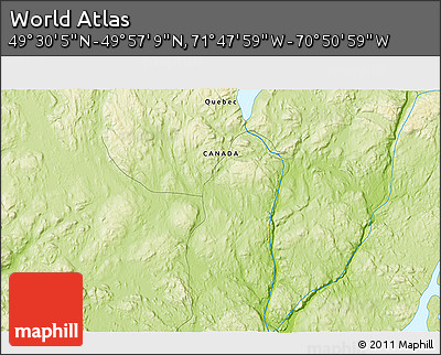 Physical 3D Map of the Area around 49° 43' 37" N, 71° 19' 29" W