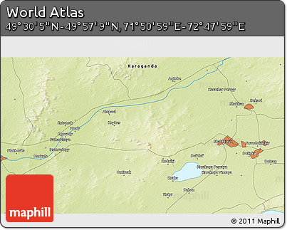 Physical 3D Map of the Area around 49° 43' 37" N, 72° 19' 29" E