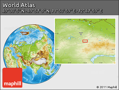 Physical Location Map of the Area around 49° 43' 37" N, 72° 19' 29" E