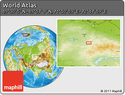 Physical Location Map of the Area around 49° 43' 37" N, 72° 19' 29" E