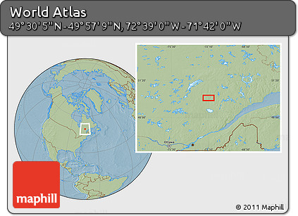 Savanna Style Location Map of the Area around 49° 43' 37" N, 72° 10' 30" W, hill shading