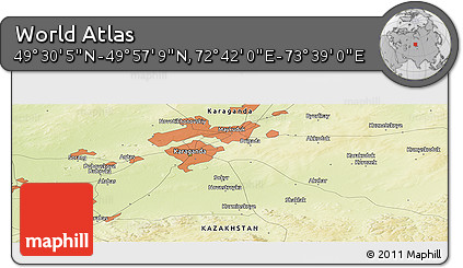 Physical Panoramic Map of the Area around 49° 43' 37" N, 73° 10' 30" E