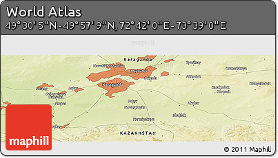 Physical Panoramic Map of the Area around 49° 43' 37" N, 73° 10' 30" E