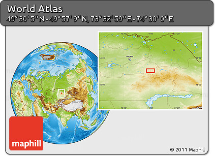 Physical Location Map of the Area around 49° 43' 37" N, 74° 1' 30" E