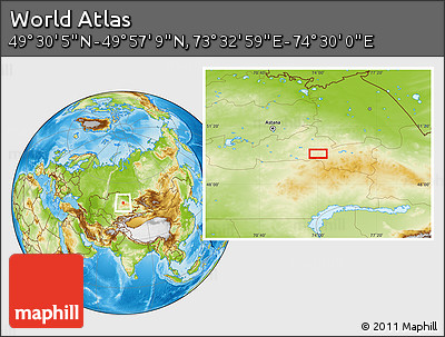 Physical Location Map of the Area around 49° 43' 37" N, 74° 1' 30" E
