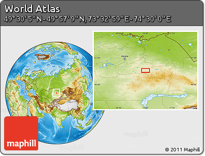 Physical Location Map of the Area around 49° 43' 37" N, 74° 1' 30" E