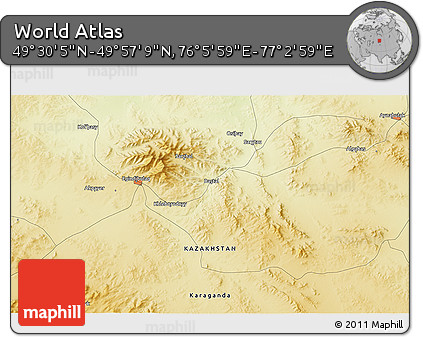Physical 3D Map of the Area around 49° 43' 37" N, 76° 34' 29" E