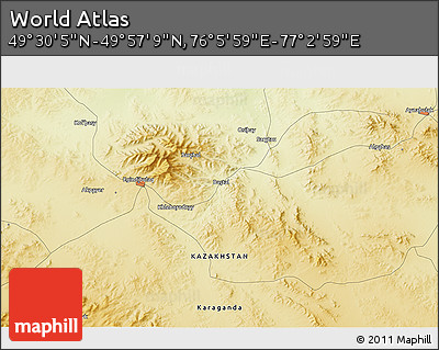Physical 3D Map of the Area around 49° 43' 37" N, 76° 34' 29" E