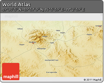 Physical 3D Map of the Area around 49° 43' 37" N, 76° 34' 29" E
