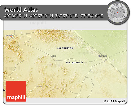 Physical 3D Map of the Area around 49° 43' 37" N, 77° 25' 30" E