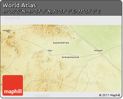 Physical 3D Map of the Area around 49° 43' 37" N, 77° 25' 30" E