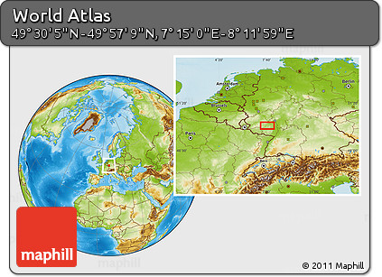 Physical Location Map of the Area around 49° 43' 37" N, 7° 43' 29" E
