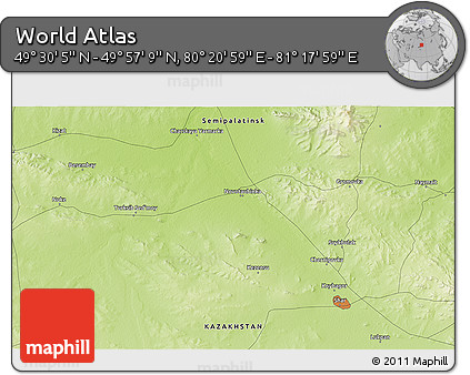 Physical 3D Map of the Area around 49° 43' 37" N, 80° 49' 29" E