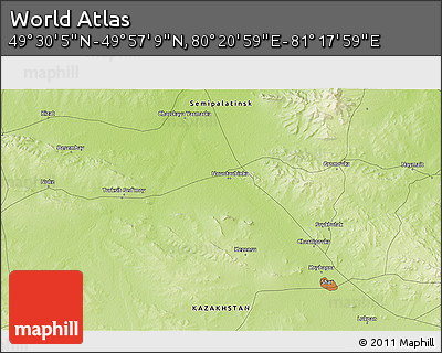 Physical 3D Map of the Area around 49° 43' 37" N, 80° 49' 29" E
