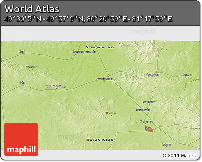 Physical 3D Map of the Area around 49° 43' 37" N, 80° 49' 29" E