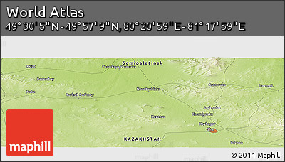 Physical Panoramic Map of the Area around 49° 43' 37" N, 80° 49' 29" E