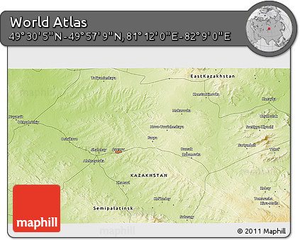 Physical 3D Map of the Area around 49° 43' 37" N, 81° 40' 30" E