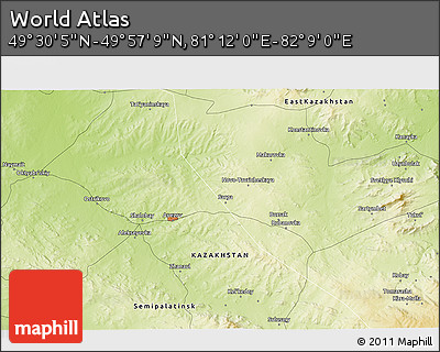 Physical 3D Map of the Area around 49° 43' 37" N, 81° 40' 30" E