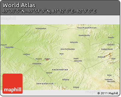Physical 3D Map of the Area around 49° 43' 37" N, 81° 40' 30" E