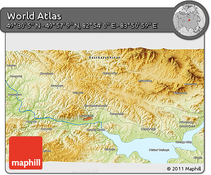 Physical 3D Map of the Area around 49° 43' 37" N, 83° 22' 30" E