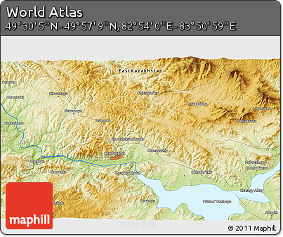 Physical 3D Map of the Area around 49° 43' 37" N, 83° 22' 30" E