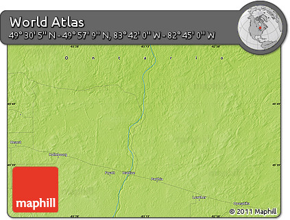 Physical Map of the Area around 49° 43' 37" N, 83° 13' 29" W