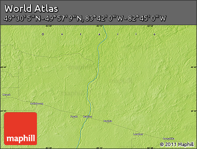 Physical Map of the Area around 49° 43' 37" N, 83° 13' 29" W